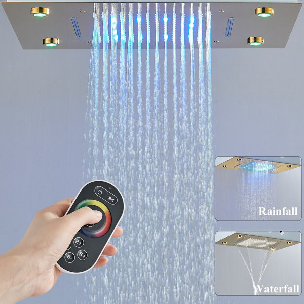 Senlesen Colour changing LED Rainfall&Waterfall Shower Head Gold Top